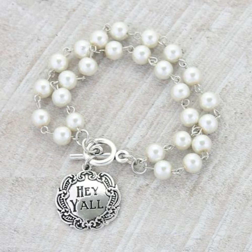 "HEY Y'ALL" double strand beaded Charm Bracelet ~ NWT